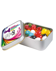 Assorted Colour Mini Jelly Beans in Silver Rectangular Tin