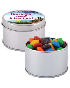 M&M's in Silver Round Tin