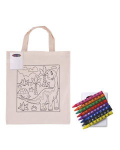 Colouring Short Handle Calico Bag & Crayons