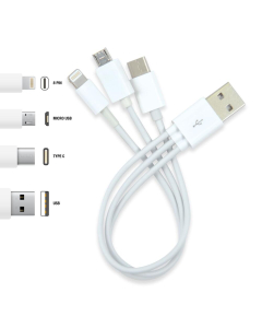 3 in 1 Combo USB Cable - Micro, 8 Pin, Type C