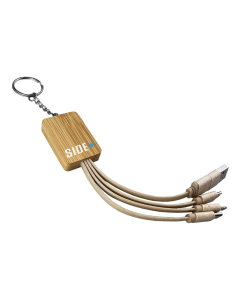 Square Bamboo Charging Cable Key Ring