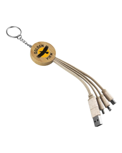 Round Bamboo Charging Cable Key Ring