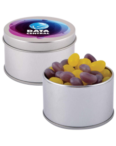 Corporate Colour Mini Jelly Beans in Silver Round Tin