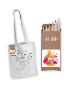 Colouring Long Handle Cotton Bag & Pencils