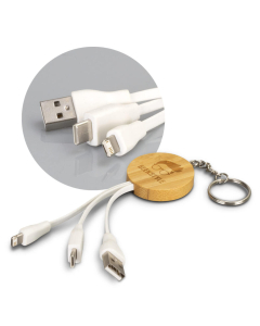 Bamboo Charging Cable Key Ring - Round