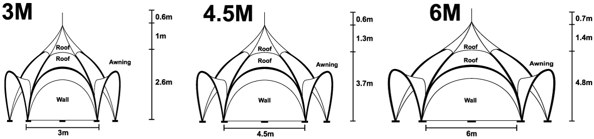 Arch tent sizes offered